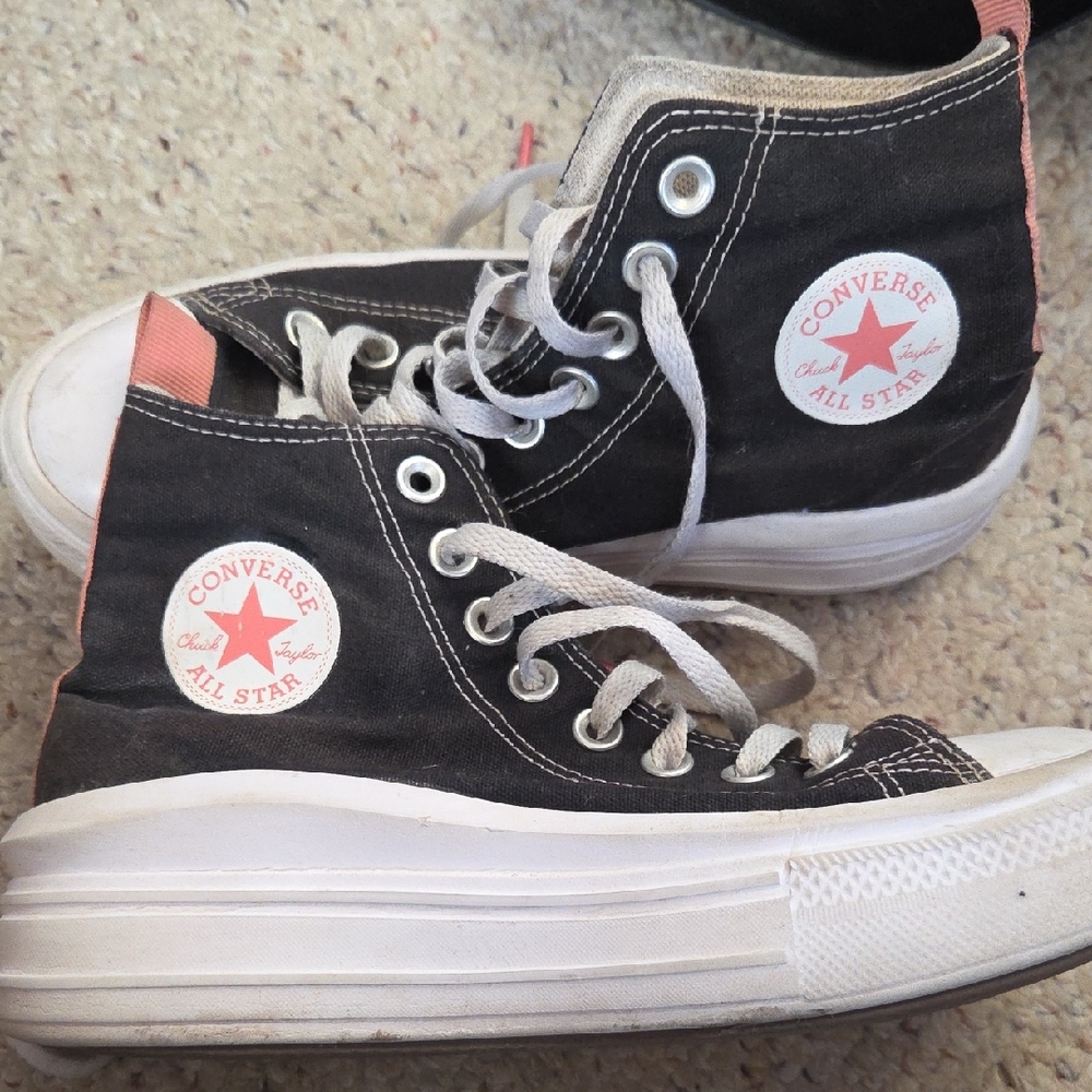 Converse Black and White High-Tops with Red Logo